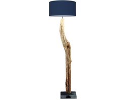 Houten boomstronk vloerlamp (kap blauw)