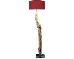 Houten boomstronk vloerlamp (kap rood)