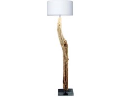 Houten boomstronk vloerlamp (kap wit)
