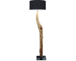 Houten boomstronk vloerlamp (kap zwart)