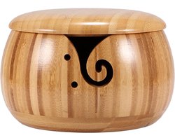 Houten Breibol, Breiaccessoires, Opbergkom voor Wol, Elegante Opbergoplossing met Deksel en Organisator voor Breigerei