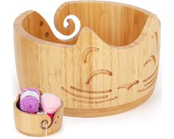 Houten Breigaren Kom voor Wol, 17 x 10 cm, Handgemaakt, Draagbare Brei- en Haakaccessoires, Ideaal voor Creatieve Projecten