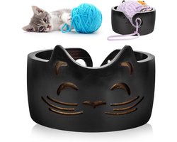 Houten Breigarnituren Kom met Kattenoren, Ideaal voor Wol en Haakprojecten, 17 x 10 cm