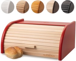 Houten Broodtrommel met Roldeksel - 39 x 29 x 18 cm - Traditionele Lunchbox in Rood
