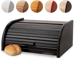 Houten Broodtrommel met Roldeksel - Traditionele Lunchbox, Zwart, 39 x 29 x 18 cm