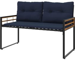Houten Buitenbank - Tuinbank met Kussen - Ontspannen Buiten - Verstelbare Voeten - 114 cm - Navy Blauw