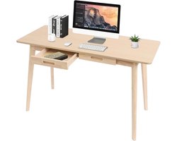 Houten Bureau met Laden - Bureautafel Werktafel - Thuiswerken Organiseren - Rubberen Hout MDF - 120x55x74 cm - Houtkleur