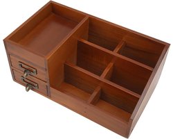 Houten bureau-organizer met 2 lades en scheidingswanden - ruime opbergruimte voor kantoor, make-up en meer