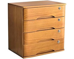 Houten Bureauladekast - Opbergkast Lades - Papieren Organiseren - Afsluitbare Laden - 4 Lades - Hout Geel