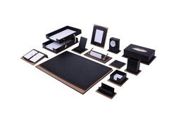 Houten bureauset - ZWART -  lederen bureau-organizer - bureau-organizer Lederen desktop-organizer voor het opbergen van desktopbenodigdheden en accessoires