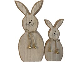 houten Decoratie Houten Paashaas, Set van 2 – Perfecte Lente- en Pasen Decoratie voor Huis en Tuin,Khevga,