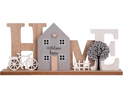 Houten Decoratie Standaard met 'HOME' Opschrift - Rustiek Woonaccessoire voor Woonkamer of Hal