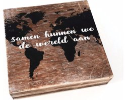 Houten Decoratie tekstblok “ samen kunnen we de wereld aan” Woondecoratie Cadeau Verjaardag Hout