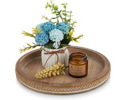 Houten decoratieve lade ronde - bruine kralen lade voor salontafel - rustieke houten dienbladen - boerderij keuken aanrecht - vintage middelpunt voor woonkamer - kaars houder thuis wooden tray