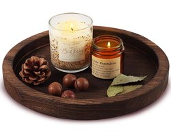 Houten decoratieve schaal rond 30 cm - decoratief dienblad voor kaarsen en woondecoratie - bruin houten dienblad voor salontafel, landelijk stijl