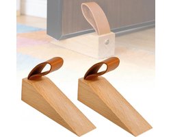 Houten deurstopper set van 2 stuks - beukenhout, anti-slip pad, deurwig voor alle deuren, praktisch en duurzaam