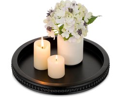 Houten Dienblad Decoratief Dienblad Rond: Zwart Decoratief Dienblad Dienblad Hout met Kralenrand Moderne Dienbladen Boho Dienbladen Ronde Kaarsen Houten Dienblad voor Keukentafel