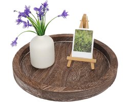 Houten Dienblad - Decoratieve Bak - Woondecoratie - Ronde Vorm - 28cm Diameter - Lichte Koffie