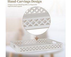 Houten dienblad met handgrepen - Salontafel accessoire voor Ottomaanse - Rechthoekig dienblad voor grote boerderij huisdecoratie - Handgesneden - Wit