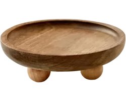 Houten Dienblad - Rond Plateau - Decoratie Presentatie - Verhoogd Met Pootjes - 13 cm - Bruin