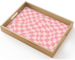 Houten Dienblad - Serveerschaal - Eten Serveren - Geïntegreerde Handgrepen - 40x30 cm - Roze