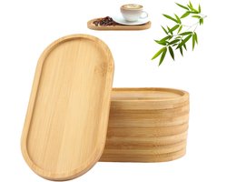 Houten Dienblad Set - Ovalen Bamboe Bakjes - Ontbijt en Snacks - Natuurlijk Materiaal - 17.5 x 9 cm - Houtkleur
