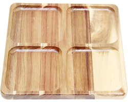 Houten dienblad - Snackbord verdeeld - Eten serveren - Twee zones indeling - 297 x 261 cm - Natuurlijk hout