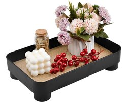 Houten dienblad, vierkant dienblad, decoratief dienblad, draagblad, decoratieve houten verhogingen voor weergave, zwart decoratief kaarsendienblad, decoratief dienblad, serveerbord voor kaarsen, koffie, woonkamer