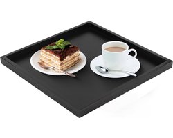 Houten dienblad, vierkant dienblad, zwart rechthoekig houten dienblad, handgemaakte decoratieve dienbladen voor thuis, keuken, restaurant - 11,8 x 11,8 x 0,8 inch