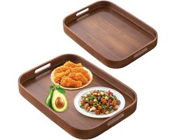 Houten Dienbladen Set - Serveerschalen Keuken - Ontbijt Serveren - Met Handvat - 2 Maten - Bruin