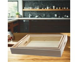 Houten Dienbladen Set van 3 – Serveerbladen – Natuurlijke Look – Multifunctioneel voor Serveren & Decoratie