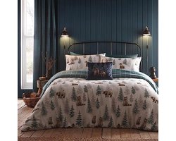 Houten Dieren Dekbedovertrek - Kingsize Bedlinnen (230 x 220 cm) - Zacht Geprijst 100% Katoen - Omkeerbare Ontwerpen - Bossen Beddegoed - Groen Ruit/Flanellen Beddegoed