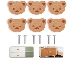 Houten Dierknoppen voor Meubels, 6 Stuks met Schroeven voor Kast, Kinderkamer en Bedside Table