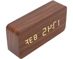 Houten Digitale Wekker - Elektronische Klok - Tijd Weergeven - Stembediening Geheugen - 10x6 Centimeter - Bruin