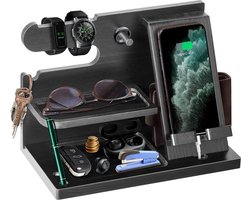 Houten Dockingstation Organizer voor Nachtkastje met Sleutelhouder - Cadeau voor Echtgenoot - Vaderdagcadeau Beside shelf