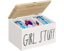 Houten Doos - Opberger met Deksel - Badkamer Organiseren - Verstelbare Verdelers - 21x13cm - Wit
