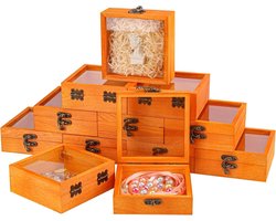Houten Dozen - Opbergkistjes Display - Ambachten Organiseren - Glazen Deksel - 12 Stuks 12cm - Houtkleur