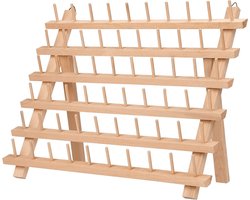 Houten Draad Rek Houder voor 60 Spoelen - Organiser Standaard met Muur Haken voor Naaigaren en Borduurwerk