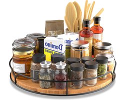 Houten Draaiplateau Organizer - Keuken Roterend Kruidenrek - Anti-Slip Kruidenrek - Draaibaar Opbergrek - Eetkamer Kast Tafel Werkblad