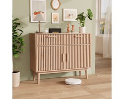 Houten Dressoir in Natuurlijke Kleur 2 Lades en Opbergruimte 100x35x180 cm Stevig Meubel voor Eetkamer of Woonkamer