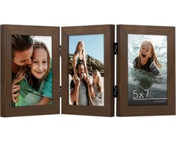 Houten Drievoudige Fotolijst voor Bureau - Perfect voor 5x7" Foto's - Duurzame Fotolijst met Schokbestendig Glas