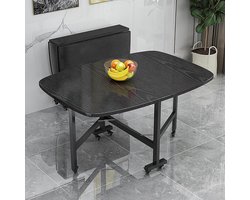 Houten Druppelblad Eettafel - Klaptafel Keuken Tafel - Ruimte Besparen - Beweegbare Wielen - 120 x 70 cm - Zwart