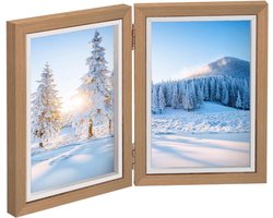 Houten Dubbele Fotolijst 13x18 cm - Opvouwbaar - Collage Fotolijst voor 2 Foto's van 7 Inch - Tafel Display voor Thuis en Slaapkamer