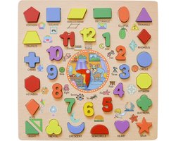 Houten Educatief Vormen- en Cijferspeelbord – Leer Vormen, Kleuren & Getallen – Montessori Speelgoed – Vanaf 3 Jaar