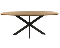 Houten Eetkamertafel Ovaal (180cm) - Massief Houten Eettafel van Acaciahout voor 6 Personen (180x95x77) Luxe Eet Tafel met Zichtbaar Houtstructuur - Houten Tafel met Zwarte X-Poot