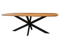 Houten Eetkamertafel Ovaal (215cm) - Massief Houten Eettafel van Acaciahout voor 6-8 Personen (215x105x77) Grote Eet Tafel met Zichtbaar Houtstructuur - Houten Tafel met Zwarte X-Poot