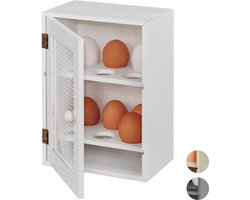 Houten eierkast met gaas-deur - 12 eieren - wit - landhuisstijl