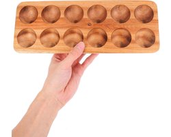 Houten eierrekje - Eierhouder - 12-rasterontwerp- Eieropbergrek - 30*11.2*3 cm - Gladde en fijne textuur - Gemakkelijk schoon te maken - Geschikt voor het bewaren, organiseren en gemakkelijk toegankelijk maken van eieren - Houtkleur