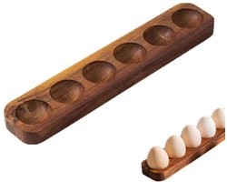 Houten eierrekje - Eierhouder - Eieropbergrek - Zes vakken - 32*6,5*2 cm - Gladde en fijne textuur - Gemakkelijk schoon te maken - Geschikt voor het bewaren, organiseren en gemakkelijk toegankelijk maken van eieren - Houtkleur