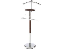 Houten en chroom dressboy 110 cm hoog - Luxe kledingbutler met legplank - Stijlvol en ruimtebesparend - Voor dames en heren - Slaapkamer en badkamer